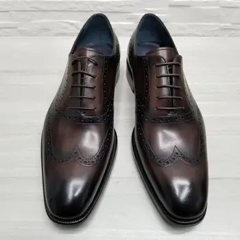 италианска изработка Goodyear Bullock издълбани мъжки обувки британски полирани оксфордски сватбени обувки