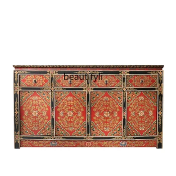Стар бряст дърво бюфет шкаф за обувки класически боядисани вход кабинет китайски стил съхранение реколта мебели