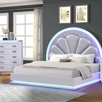 Perla King 5-N Pc Vanity LED спален комплект, изработен от дърво в млечно бяло
