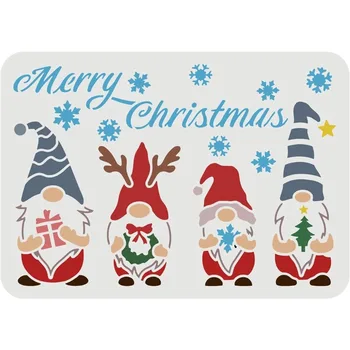 Весела Коледа 4 гноми шаблони декорация шаблон 11.7x8.3 инча A4 Коледа джудже сняг за многократна употреба рисуване живопис шаблони
