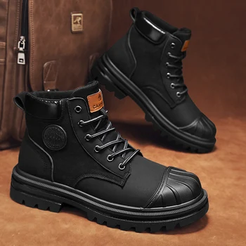 2023 Горещи ретро черни кожени мъжки ботуши дизайнер Shell toe платформа ботуши човек работа обувки мода мотоциклет военни ботуши