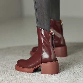 2023 Зимни дамски обувки Лачени ботуши Жени Есенни платформени ботуши Буци обувки на ток Дамски ботуши на висок ток за жени