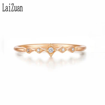 LaiZuan Solid 14K розово злато SI / H истински естествени диаманти годежен пръстен годишнина лента за жени сватба фини бижута подарък