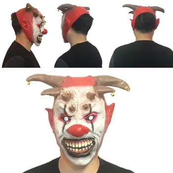 Horror Clown Face Masque Facial Cover Clown Masque Full Cover With Bells Латексова глава Cover Photo Props Kids Adults Party Supplies