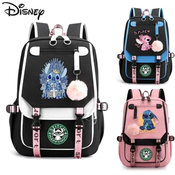 Disney Lilo & Stitch Училищни чанти Сладък карикатура Ангел и Стич печат Туристически раници Момчета и момичета Раница с голям капацитет