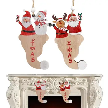 Дървен знак за Дядо Коледа Коледно дърво украшение Малък Дядо Коледа орнаменти Коледна шапка висулка коледно дърво висулка