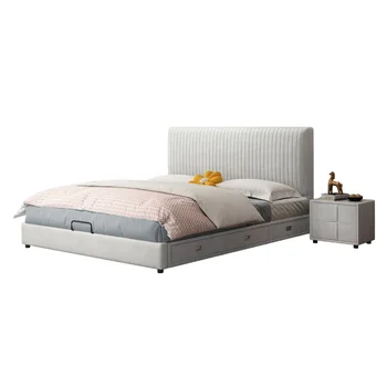 Модерни меки рамки за легло Комплект мебели за стая Луксозен уникален плат Летва крал кралица размер дърво легло с рамка