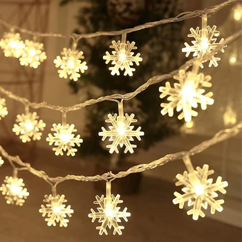 Снежинка Коледни светлини Топло бяло String Приказни светлини за спалня стая парти Начало Коледа декор Вътрешен открит дърво декорации
