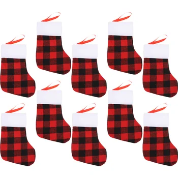 10pcs Коледа карирана чорапи висулка коледно дърво висящи отглеждане насипни Коледа подарък опаковане чорап