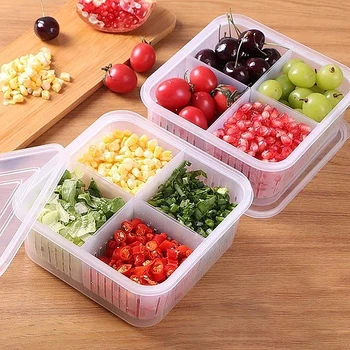 Хладилник Fresh-съхранение кутия пластмасова кутия за съхранение плодове зеленчуци Drain Crisper Кухненски контейнери за съхранение Кухненска притурка