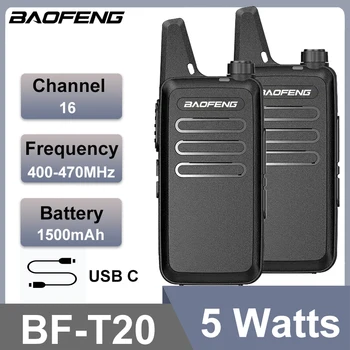 Baofeng BF-T20 Mini Walkie Talkie 5W Портативно USB зареждане 1PC / 2PCS Двупосочни радиостанции Ъпгрейд на BF-C9 KD-C1 за лов на детска играчка