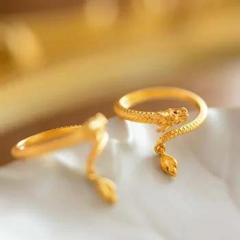 Реал 18k жълто злато цвят Божествен дракон опашка люлеещ пръстен женски пръст пръстен за жени рожден ден сватбено тържество бижута подаръци