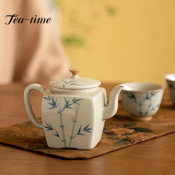 180ml китайски лед маса глазура керамични чайник ръчно рисувани бамбук единична саксия с топка филтър чай вземане скица площад чайник подарък