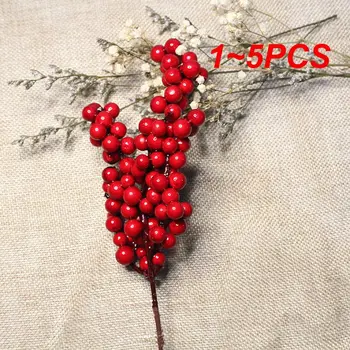 1~5PCS 1-Коледа червено Бери симулация червена боровинка коледна украса акациева пяна червен плодов клон Нови аксесоари за гирлянди