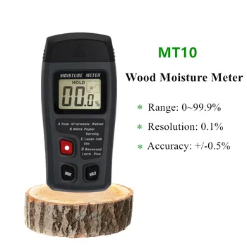 MT10 Дървесен влагомер Дървен картон и сух товар Тестер за влажност Хигрометър Дървен материал Детектор за съдържание на влажна вода Два щифта