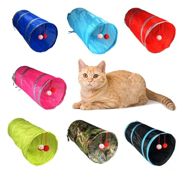 Котешки цветен тунел Играчки за взаимодействие с котенца С топки и звънци играчки за домашни любимци Еднослоен сгъваем канал Продукти за домашни любимци