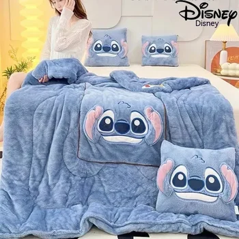 Disney Stitch Throw възглавница одеяла две в едно Kawaii фланела възглавница удебелени дрямка одеяло хол детска спалня декорация