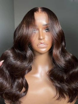Long Soft 180% Плътност 26Inch кафяво тяло вълна дантела предна перука за черни жени бебешка коса естествена линия коса без лепило Preplucked перука