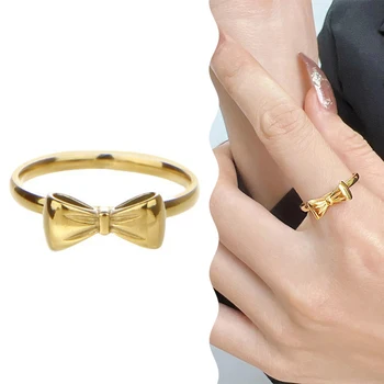 Моден творчески триизмерен лъков пръстен Прост сладък сладък пръстен за пръсти за жени момичета празнично парти сватбени бижута подарък