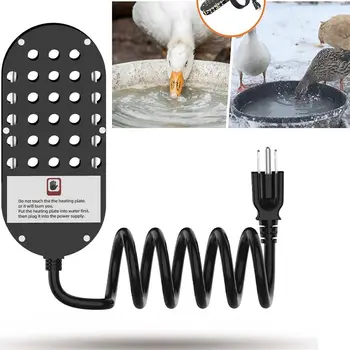 Термостатичен контрол Нагревател за пилешка вода Алуминий Способен да изсъхне Изгори пиле Waterer Deicer Малък US Plug Pond Deicer