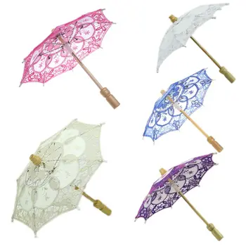 Реколта дантела чадър чадър за слънце чадър с дървена дръжка за сватбена декорация фотография дантела сенник 5 Col 29EF