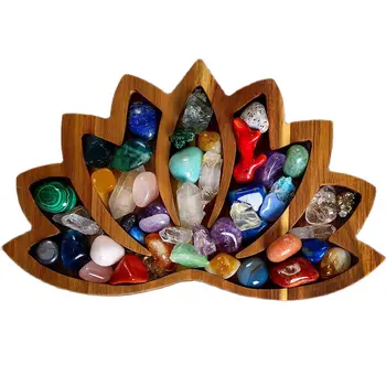 1PC Дървени Lotus Crystal тава за естествени камъни организатор рафт кристал притежателя дисплей кутия за съхранение Bowl Начало декор занаяти