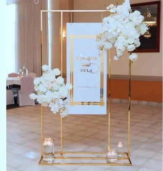 Сватбена арка квадратен фон, стойка за балони, лъскав метал, златно покритие, на открито, изкуствено цвете, рамка на рафта на вратата