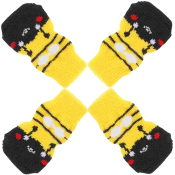 4бр домашни любимци зимни топли чорапи против хлъзгане домашни любимци крак чорапи гъвкави памучни чорапи домашен любимец куче лапи протектори(и)
