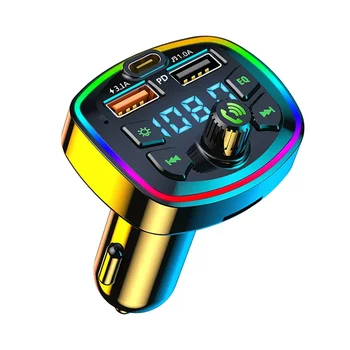 Car Bluetooth FM предавател кола Bluetooth MP3 плейър Dual USB зарядно за кола с EQ атмосфера светлина