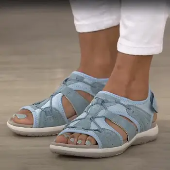 Дамски сандали 2023 Летни модни плътни цветни ежедневни обувки за жени Удобни отворени пръсти кухи плоски дамски сандали плаж Sandalias
