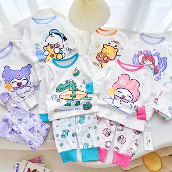 Disney Cartoon Anime Pooh Bear Donald Duck Детски памук Домашни дрехи Пижами Casual Set Kids Spring Autumn Sleepwear Gift