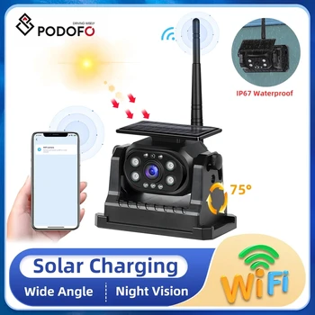 Podofo кола камера за задно виждане WiFi безжична слънчева лента батерия 1080P инфрачервена нощно виждане магнитна резервна камера водоустойчива