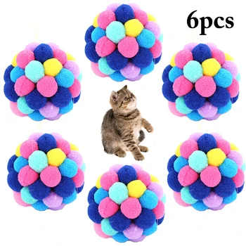 6PCS 2.36'' Котка топка играчка творчески смешно интерактивна котка игра играчка колоритен звънец подскачащи топка домашен любимец котка играчка цвят случаен