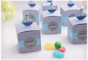 бебе душ бонбони кутия творчески платноходка подарък сватбена кутия площад високо качество декоративни подаръчни кутии за бебе момче душове благоприятства