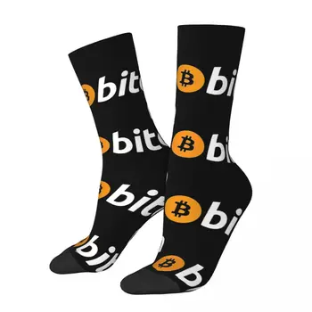 Смешни мъжки чорапи Bitcoin ретро Bitcoin хип-хоп новост екипаж чорап подарък модел отпечатани