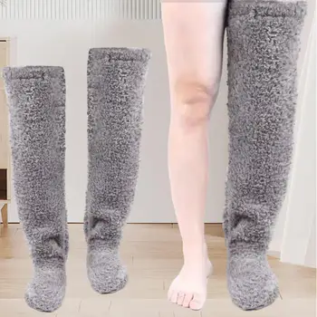 Плюшени подгряващи крака Крака Чорапи Удобни бедрени високи чорапи над коляното Бедрото Високи размити чорапи за спалня Офис Начало Жени Мъже