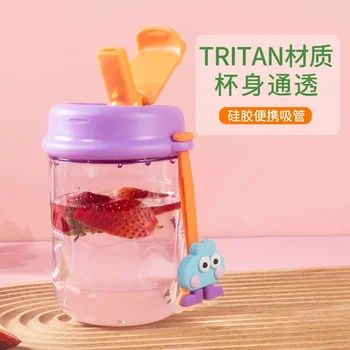 Детска чаша за сламена вода Tritan Children's Ton Cup High Beauty Cartoon Cute Meatball Portable Drop Resistant Plastic