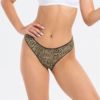 Бельо средата на талията секси дами нов леопард печат бельо чист памук дишаща слипове секси ремък T панталони