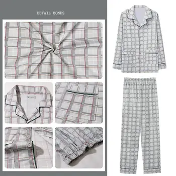 Начало Дрехи Принтирани семейни Loungewear Стилен мъжки пролет/есен пижама комплект с ревера яка дълги ръкави бързосъхнещи