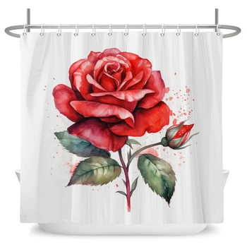 червена роза цвете бял душ завеса романтично момиче 3D растителни цветя водоустойчив полиестер баня завеси баня екран декор